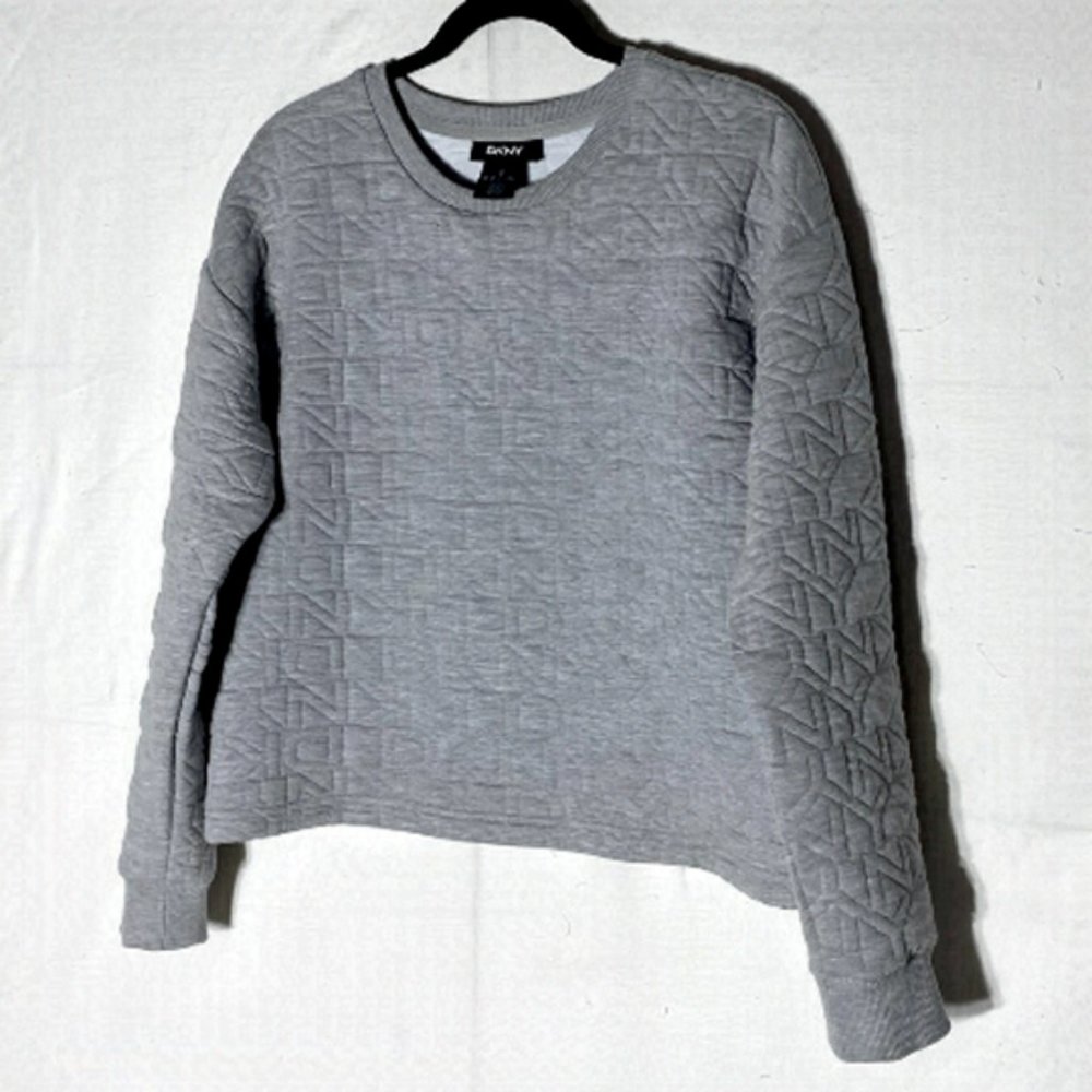 DKNY Grey Quilted Crew Neck Cropped Sweatshirt M